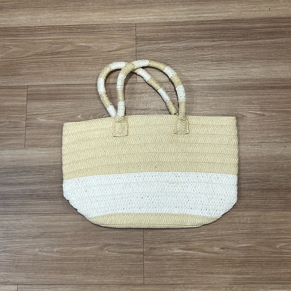 Altru New Stripped Straw Tote HandBag Light Beige - Picture 2 of 8